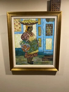 AT THE MARKET, DUFORD, ORIGINAL ON CANVAS, SIGNED - Picture 1 of 5