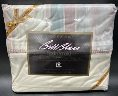 VTG NEW Springmaid Bill Blass KING SIZE FLAT SHEET RENO ROSE 200 TC Retro NIP - Image 1 of 4