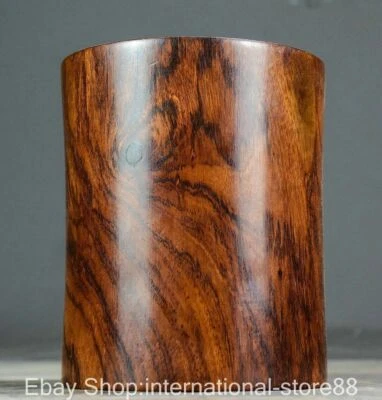 4.8" Antigua China Huanghuali Talla en Madera Ojo Fantasma Cepillo Olla Pluma Contenedor Foto 1 de 4
