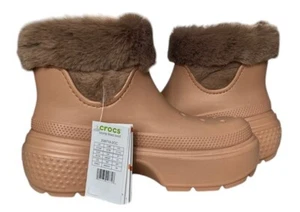 Crocs Stomp Faux Fur Fully Lined Rubber Ankle Unisex Boots Color CORK M- 7/W -9 - Picture 1 of 14