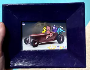 Small Original Framed Comical Sci Fi Horror Hot Rod Cartoon Art By I. Harding - Picture 1 of 2