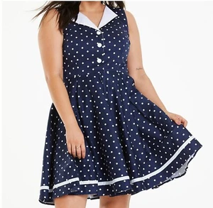 Joe Browns Blue Vintage Polka Dot Dress Size 26 - Picture 1 of 3