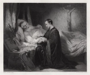 1800er Gustaaf Wappers Gravur "Columbus auf seinem Sterbebett" gerahmt signiert COA - Bild 1 von 3