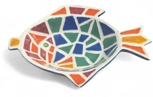 Arte en arcilla 1997 mosaico del Egeo pez cuenco vintage algunos agrietados colorido ver fotos - Imagen 1 de 3