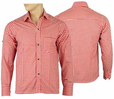 Camicie uomo bavarese rosse a quadri stile classico pantaloni di pelle - Immagine 1 di 2