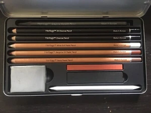 Juego de dibujo y dibujo Heritage Arts de 10 piezas - ¡en un práctico estuche de metal! - Imagen 1 de 2