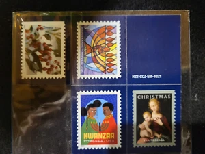 LOT OF 4 HOLIDAY (KWANZA/CHRISTMAS/HANUKKAH/BERRIES) POSTAL STAMP MAGNETS-NEW - Picture 1 of 1