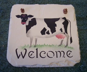 Cow Hand-stenciled Mini Welcome Slate made in U.S.A. from Maine Roofing Slate - Picture 1 of 1
