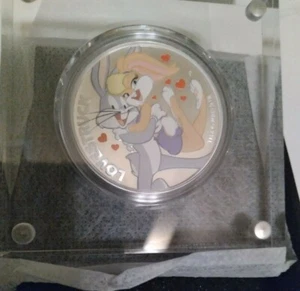 2019 TUVALU LOONEY TUNES LOVESTRUCK 1 OZ SILVER PROOF COIN COLORIZED W BOX & COA - Picture 1 of 11