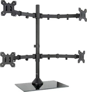 Black Adjustable Quad Monitor Desk Stand Mount, Free Standing Heavy Duty Glass - Picture 1 of 6
