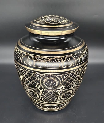 Black Solid Brass Ornate Hand Engraved Vase Container Decorative Jar BEAUTIFUL - Image 1 of 4