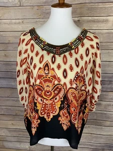 NUEVO CON ETIQUETAS Miami Francescas Blusa Pequeña Con Cuentas Paisley Floral Boho Hippie Dolman - Imagen 1 de 9