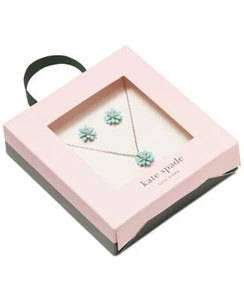 New Authentic Kate Spade Into The Bloom Flower Stud Earrings Pendant Set Blue - Picture 1 of 3