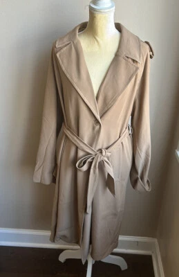 Elie Tahari Womens New Trench Style Coat Khaki Tan Sz L Belted - Image 1 of 4