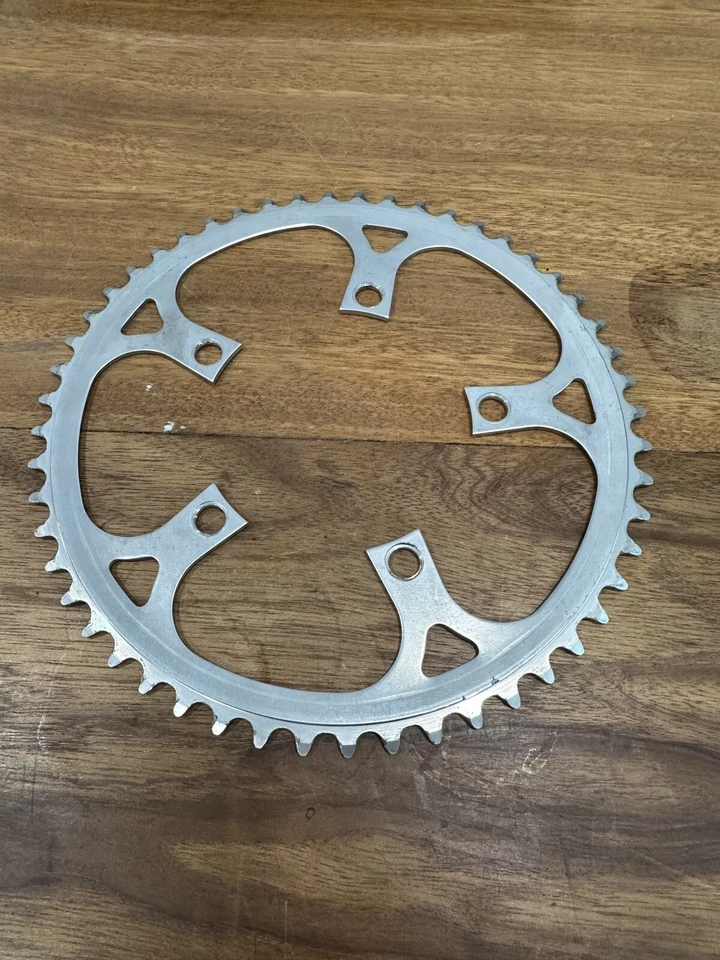 Plato vintage 52 dientes 110 BCD 52t aleación plata MTB bicicleta de carretera años 80 Foto 1 de 2