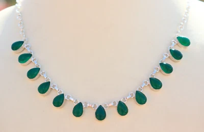 Collar hecho a mano de plata de ley 925 con piedras preciosas de ónix verde joyería 18" Foto 1 de 4