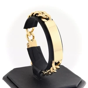 Vintage Solid 9Ct Gold 54.6g Flat Curb Link Identity ID Bracelet 8'' - Picture 1 of 13