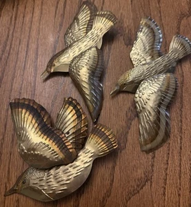 3 Vintage Homco Metal Brass Gold Flying Birds Wall Art Decor 4 1/2" MCM - Picture 1 of 2