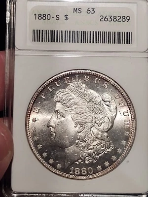 1880-S Morgan dólar de plata ANACS jabonera MS63 - LLAMATIVO Y REFLECTANTE Foto 1 de 4