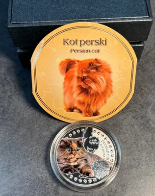 Caja de monedas de gato persa Nuie 2014 plata $1 serie Man's Best Friends y certificado de autenticidad Foto 1 de 4