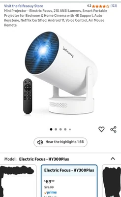 Mini Projector - Electric Focus, 210 ANSI Lumens, Smart Portable Projector... - Image 1 of 4