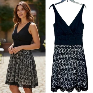 Tadashi Seidenkleid 8 schwarz Spitze Surplice Rüschen Kollektion Party Illusion - Bild 1 von 17