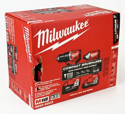 Milwaukee 3693-22CX M18 Compact Brushless 2 Tool Combo Kit - Brand New -A - Image 1 of 3
