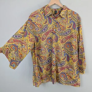 Lauren Ralph Lauren Hemd mit Knopfleiste 2X gelb Paisley geblümt rot blau Arbeit - Bild 1 von 9