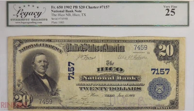 1902 Plain Back $20 Fr. 650 Charter #7157 National Bank Note LCG VF-25 - Image 1 of 3