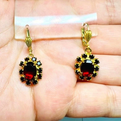 Elegante Vintage Granat-Ohrringe im böhmischen Stil vergoldet – Granate earrings - Bild 1 von 4