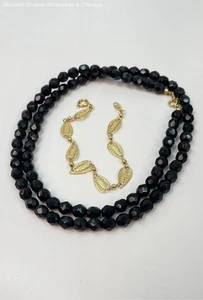 Vintage Trifari Gold Tone Link Bracelet w/Black Glass Fashion Necklace 39.9g - Picture 1 of 5