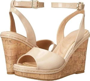 Sandalia de cuña de corcho CL by Laundry punta abierta correa de tobillo desnuda para mujer talla 9,5 - Imagen 1 de 7