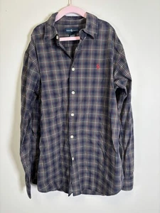 Ralph Lauren Boys Full Button Up 14/16 Plaid Green Red Stripes - Picture 1 of 4