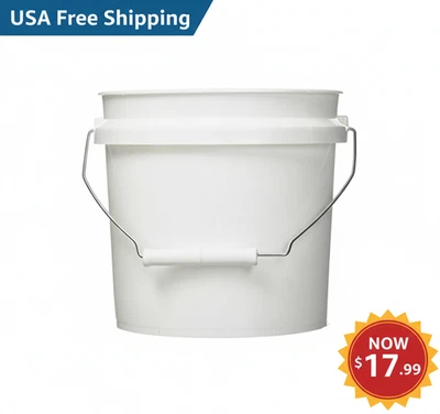 1 Gallon White Plastic Pail Bucket with Handle – Paint, Storage, Multi-Purpose - Image 1 of 4