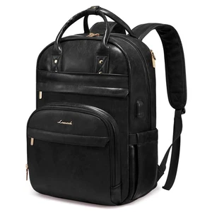 Vintage PU Leather 15.6 inch Women's Laptop Backpack, Black, 25L, Water Resis... - Picture 1 of 8