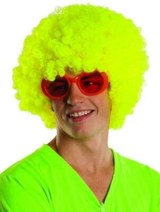 Neon Rave Afro Wig Clown Fancy Dress Halloween Adult Costume Accessory 4 COLORS - Picture 1 of 4