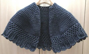 Offerta! SCIALLE Mantella lana UNCINETTO Fatto a mano Handmade - Blu Jeans - Foto 1 di 3