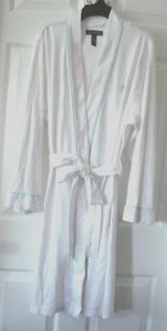 Ralph Lauren Women's White Wrap Robe Turquoise Logo Trim Size XL - Picture 1 of 8