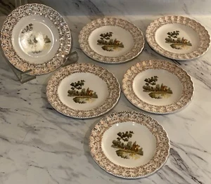 American Limoges Chateau France 22K Gold Side Plate 6 3/8” Wide Lot Set Of 6 - Picture 1 of 10