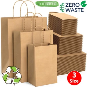 500pcs Brown Paper Bags With Handles Bulk Craft Christmas Retail Gift Wrap Bags - Picture 1 of 23