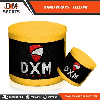 Boxing Hand Wraps Inner Glove 180" Elastic MMA Muay Thai Bandage New Pair Yellow - Image 1 of 4