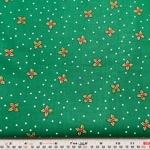 Vintage 1992 Cheryl Ann Johnson Christmas Holly Polka Dots Broadcloth 24" x 45" - Picture 1 of 2