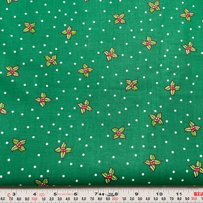 Vintage 1992 Cheryl Ann Johnson Christmas Holly Polka Dots Broadcloth 24" x 45" - Image 1 of 2