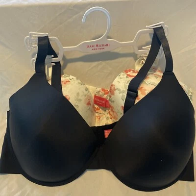Set (2) Isaac Mizrahi Padded Underwire Bra Size 42DD Black & Cream Floral - New - Image 1 of 4