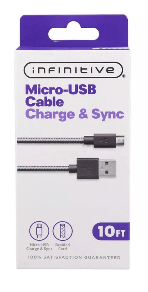 INFINITIVE Micro USB Charge& Sync Cable Braided 10 Foot Cord