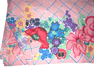 VINTAGE MARTEX CARMEN PINK BLUE COLORFUL LARGE FLORAL (1) TWIN FLAT SHEET 62X94 - Image 1 of 4