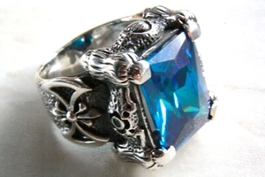 ANILLO CRUZ LIRIO REAL CIRCONITA PIEDRA ANILLO SELLO PLATA 925 REAL / 052 - Imagen 1 de 4