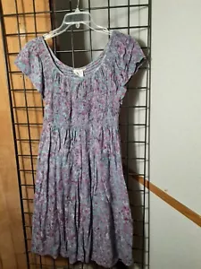 Go Fish Clothing Size L Gray Floral Smocked Fit And Flare Flutter Sleeve Dress - Picture 1 of 5