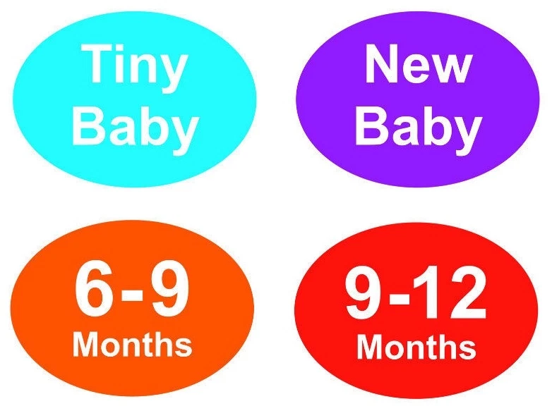 Pegatinas tamaño percha bebé y niños - etiquetas adhesivas - 6 - 9 meses Foto 1 de 1