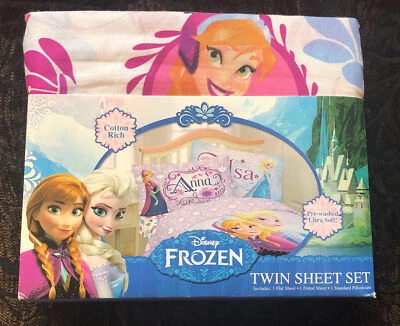 Disney Frozen Elsa Anna Twin Size Sheet Set 3-Pc Cotton Blend Pre-Washed NEW Foto 1 de 4